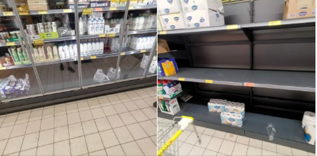 There are empty shelves in many Biedronka stores. 